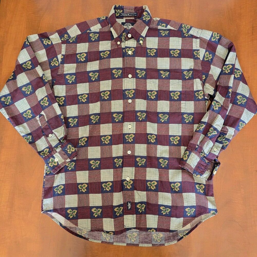 Dockers Vintage 90s Mens Skater Grunge Patchwork Oak Leaf AOP Shirt Made In USA